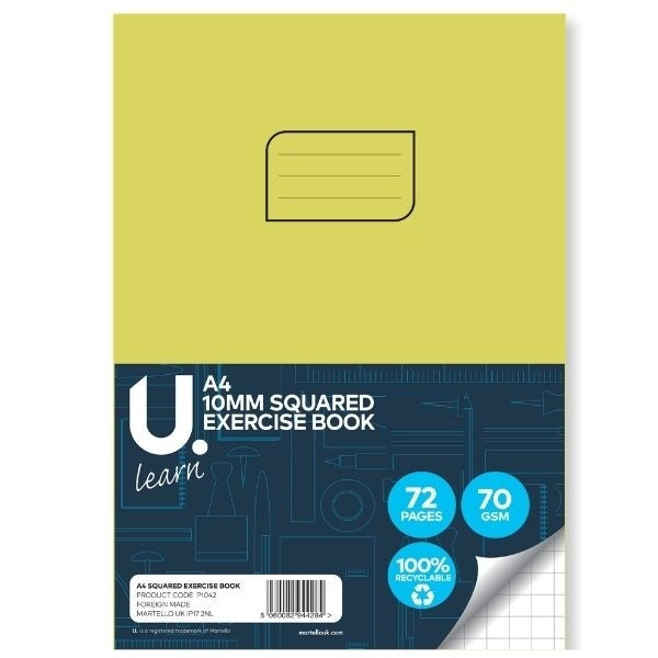 U LEARN A4 10MM SQUARED EXERCISE BOOK 70GSM 36 SHEETS. P1042 \\\KD20927