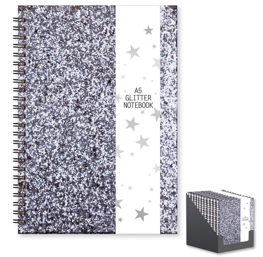 A5 SILVER GLITTER HARD COVER NOTEBOOK. GLLN \\\KD20944