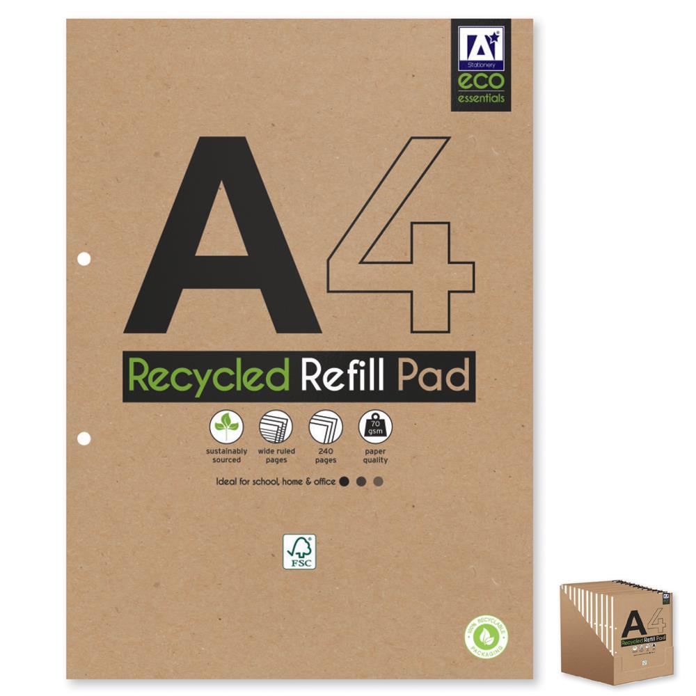 ECO ESSENTIALS A4 RECYCLED REFILL PAD 70GSM 240 PAGES. FSC5-ECRP \\\KD20945