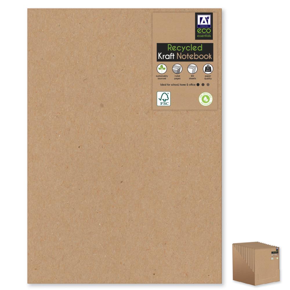 ECO ESSENTIALS RECYCLED KRAFT A4 NOTEBOOK 80GSM 80 SHEETS. FSC3-ECBN \\\KD20946