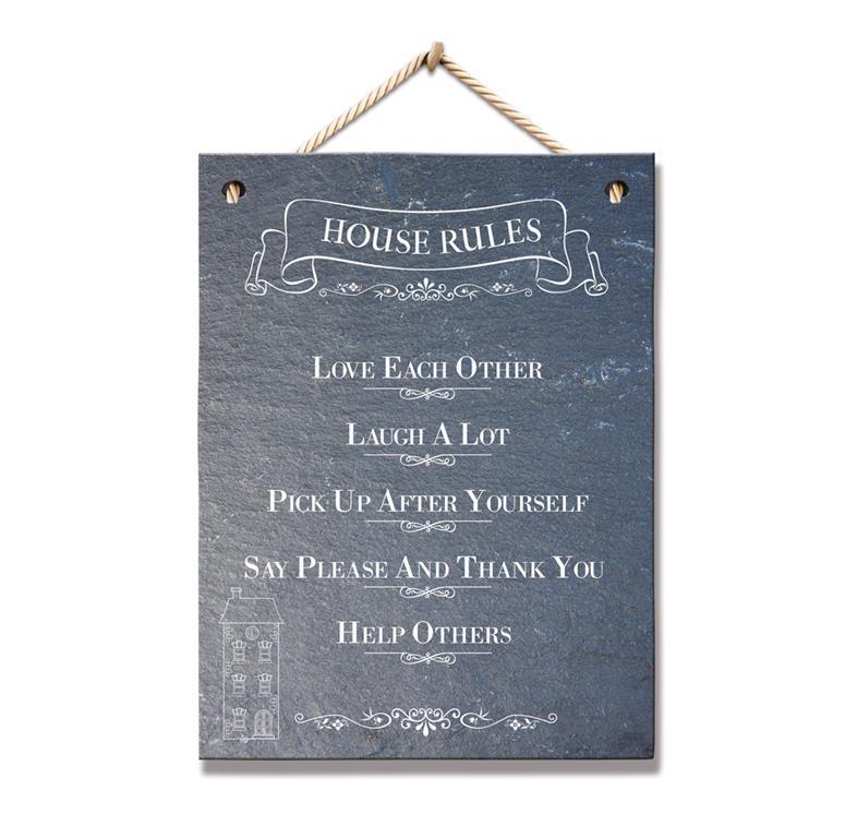HOME COLLECTION SLATE HOUSE RULES PLAQUE 20CM X 15CM. PSLT \\\KD20958