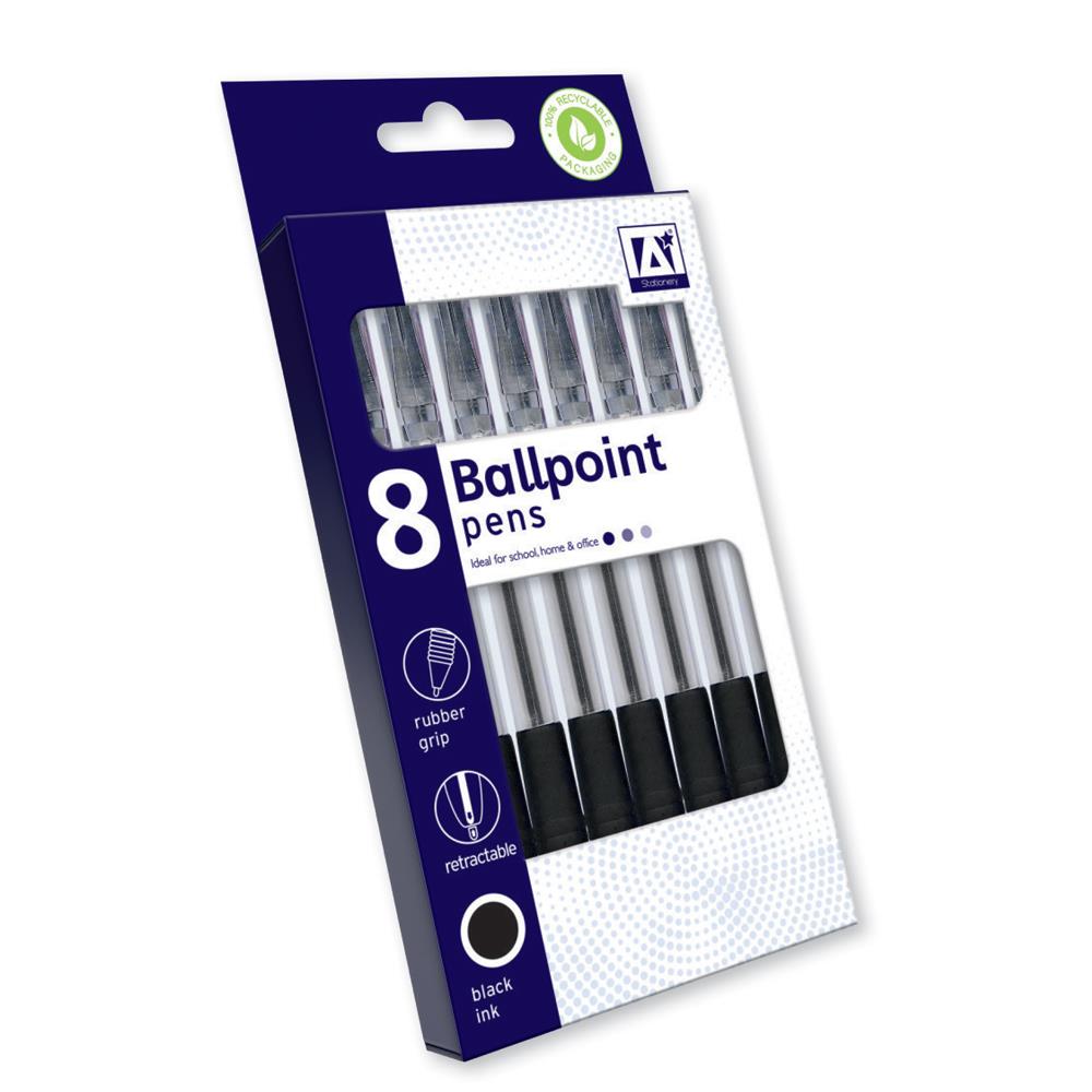 ANKER STATIONERY BLACK BALLPOINT PENS 8/PK. AALB \\\KD20964
