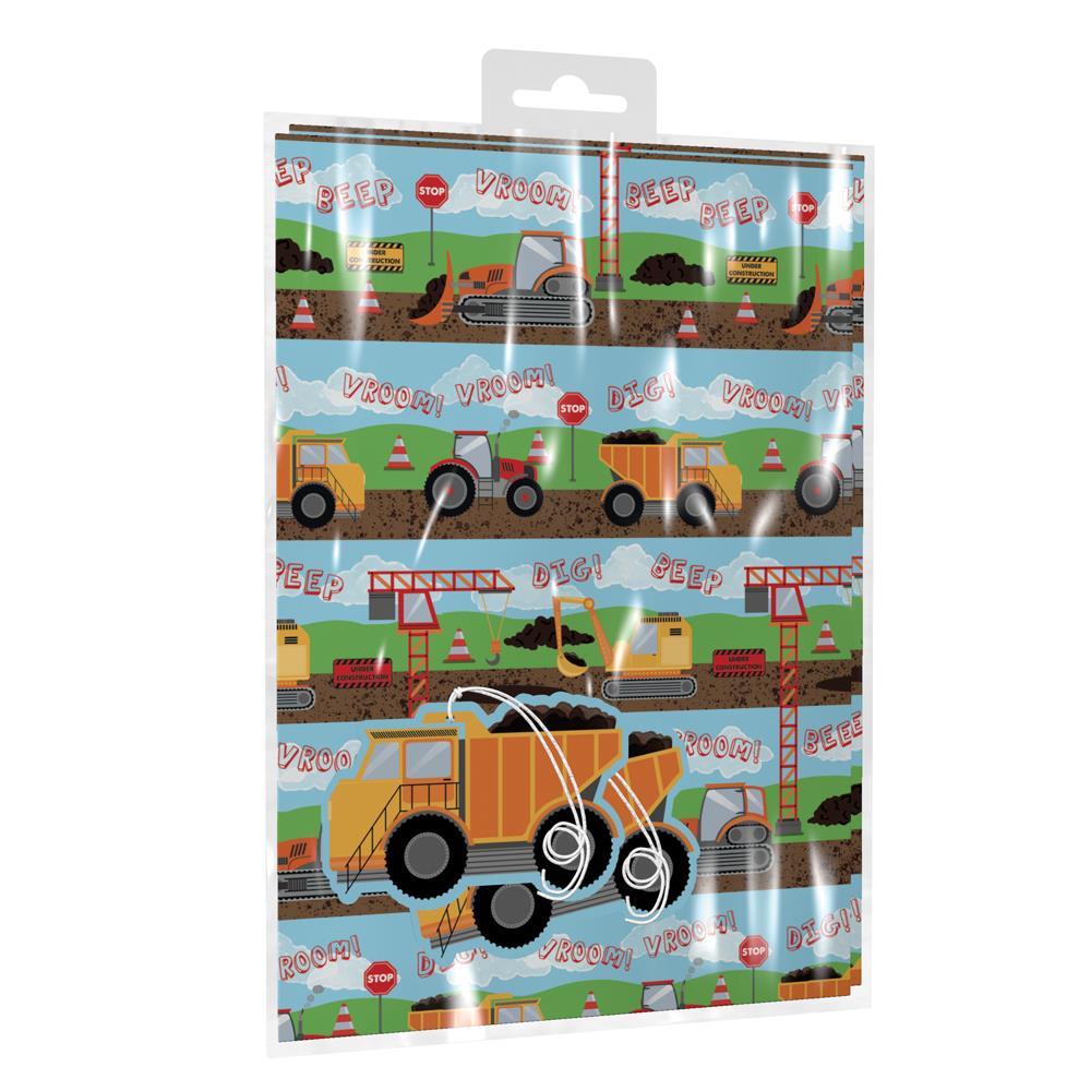 GIFTMAKER DIGGER / TRUCK GIFT WRAP SHEETS WITH GIFT TAGS. YAKGS20B \\\KD20977