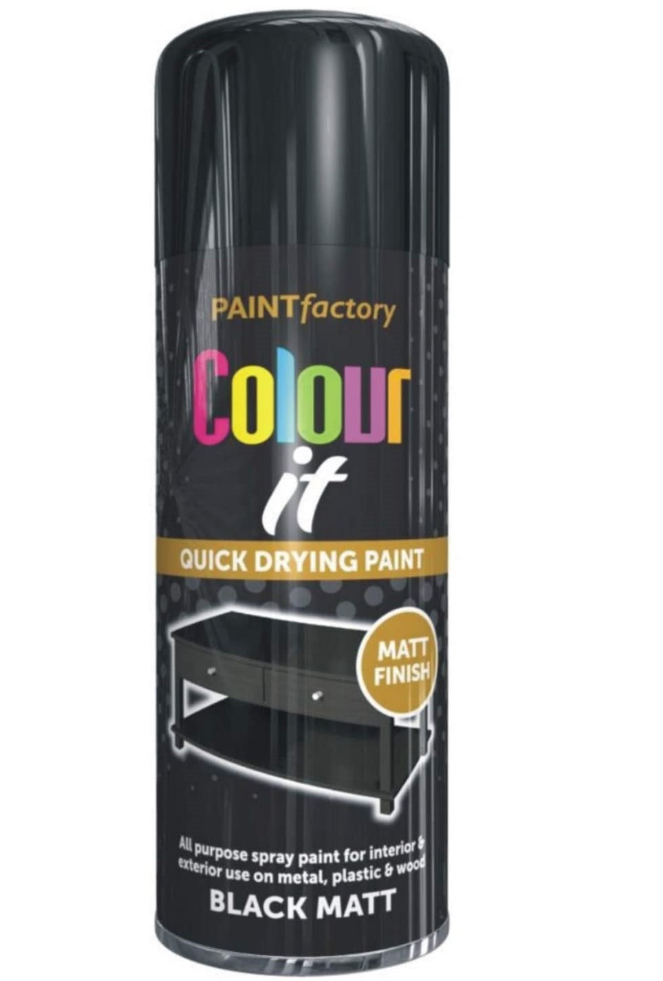 PAINT FACTORY COLOUR IT SPRAY PAINT 250ML - MATT BLACK. WDL7130 \\\KD21045
