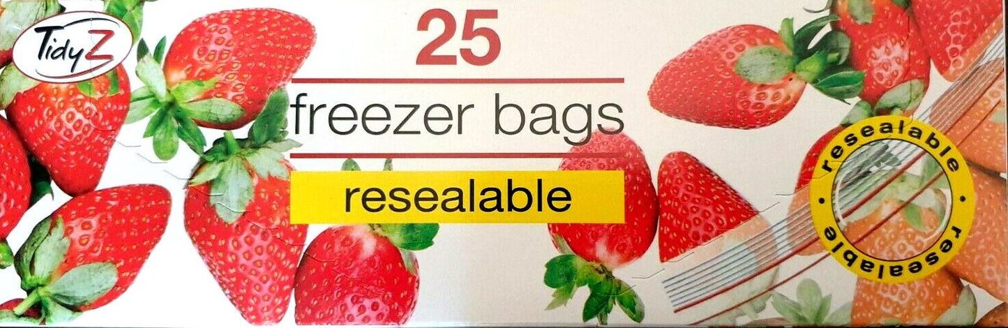 TIDYZ 25 LARGE FREEZER BAGS RESEALABLE ZIP SLIDE 23CM X 25CM APX. BB0503 \\\KD21159