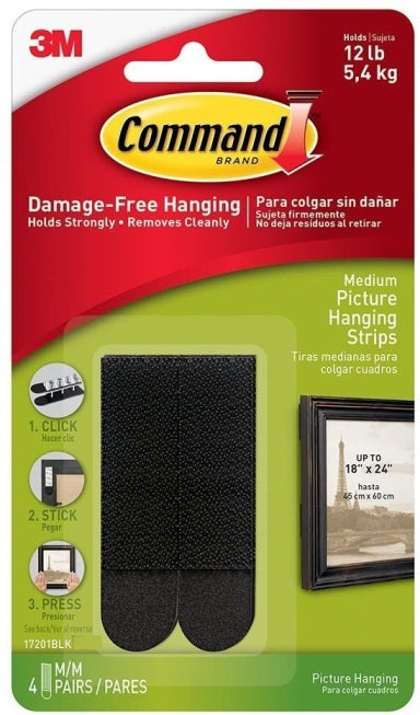 COMMAND PICTURE HANGING STRIPS MEDIUM BLACK 4 X 2 STRIP IN PACK. 4372-BL 17201BLK \\\KD21203