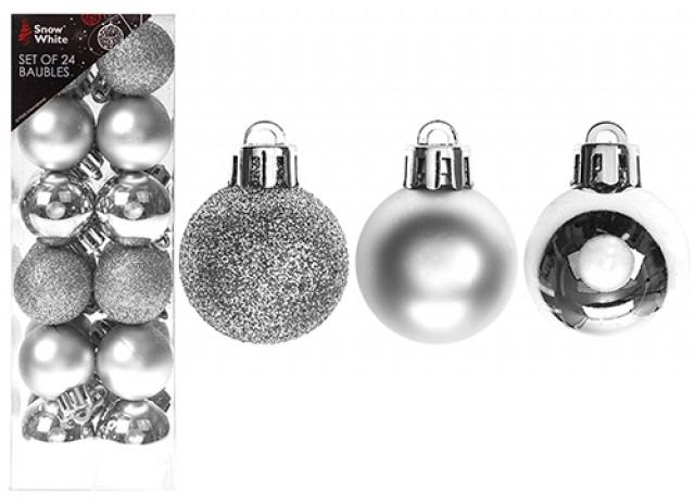 SNOWWHITE SILVER MINI BAUBLES 24/PK. PI513330S \\\KD21307