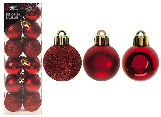 SNOWWHITE RED MINI BAUBLES 24/PK. PI513330R \\\KD21308