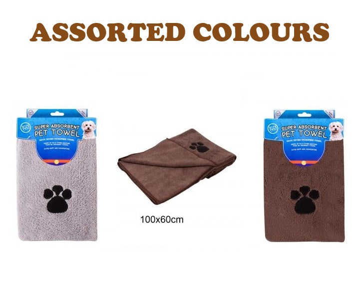 ASSORTED COLOURS WORLD OF PETS SUPER ABSORBENT MICROFIBRE PET TOWEL 100 X 60CM. WP492 \\\KD21396