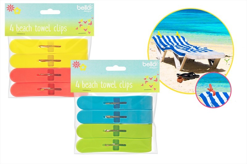 BELLO BEACH TOWEL CLIPS 4/PK. AM3307 \\\KD21406