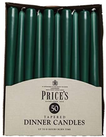 PRICES GREEN TAPERED DINNER CANDLE UNWRAPPED 7HRS 50/PK. TDC005089 \\\KD21505