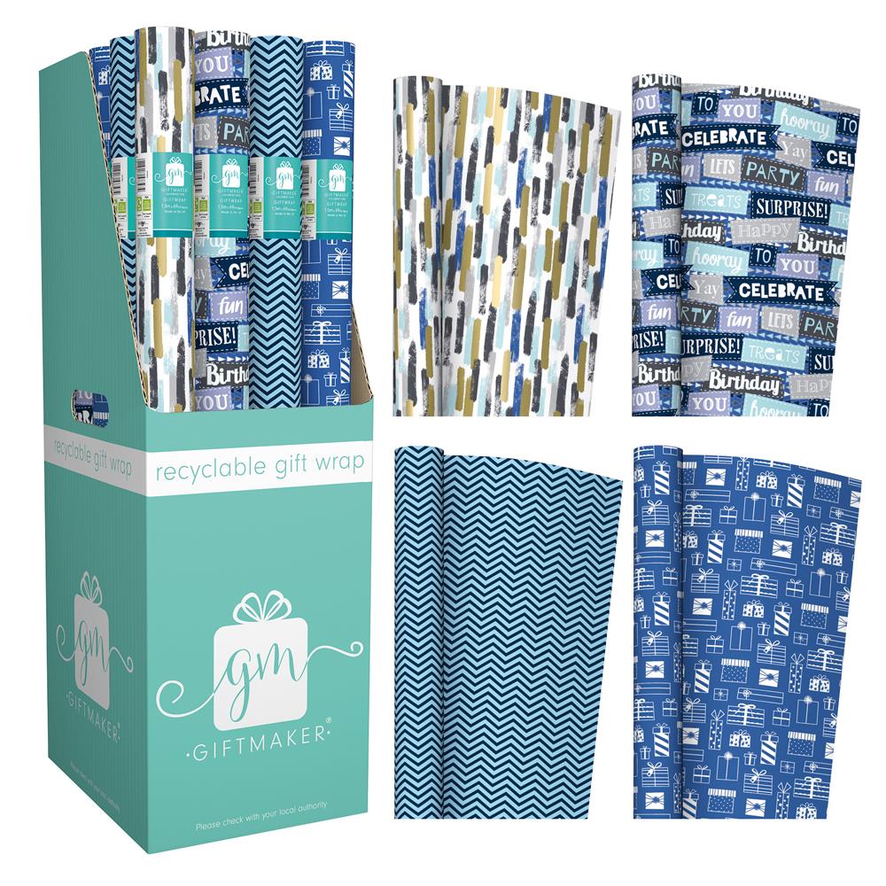 GIFTMAKER MALE / HIM DESIGN GIFT WRAP PAPER ROLL 3M X 69CM. GW20C \\\KD21514