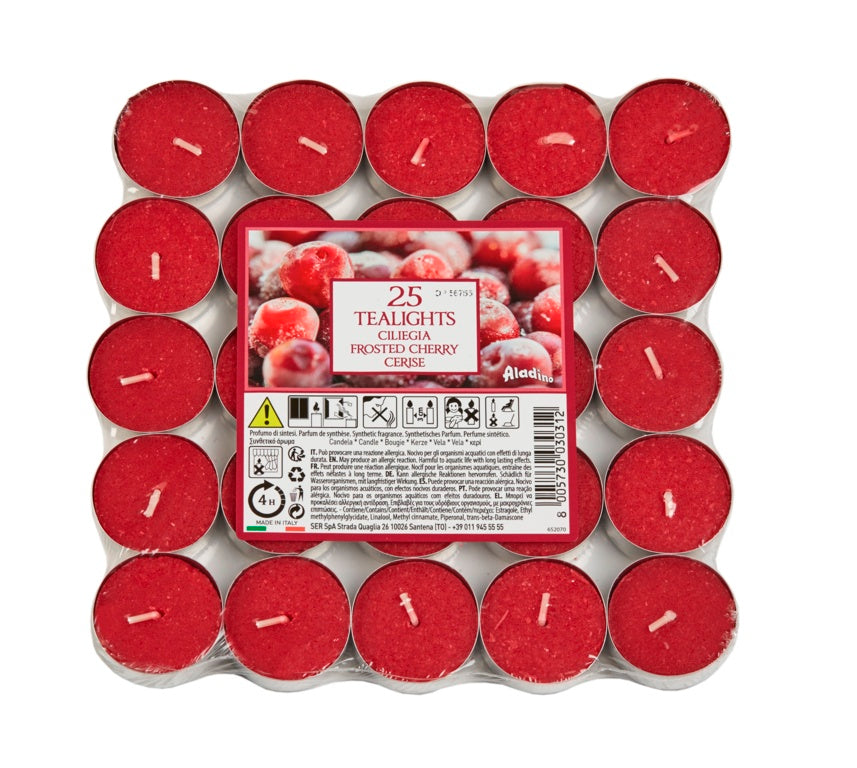 ALADINO CHERRY TEALIGHT CANDLE 4HRS 25/PK. ALT251704 \\\KD21569