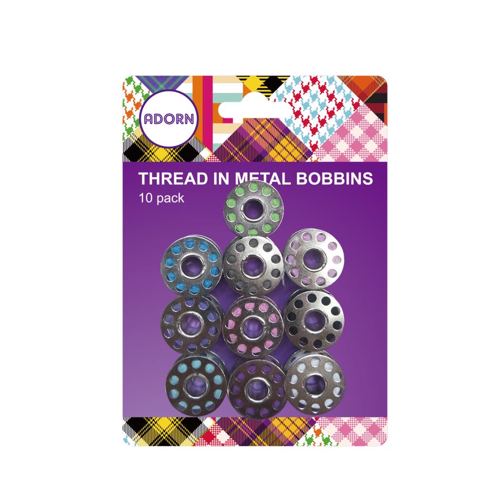 10 PACK SEWING MACHINE METAL BOBBINS ASS COLOURS THREADS. AR040 \\\KD21776
