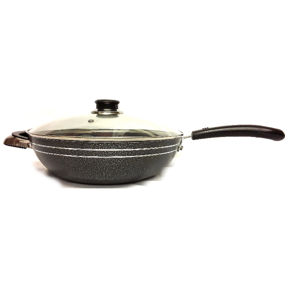 MASTERCOOK LONG HANDLE NON STICK KARAI / KADAI / WOK WITH LID 28CM. NS043 \\\KD21838