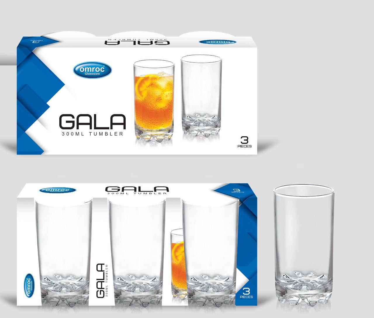 OMROC GALA GLASS TUMBLERS 340ML 3/PK. GPK126 \\\KD21860
