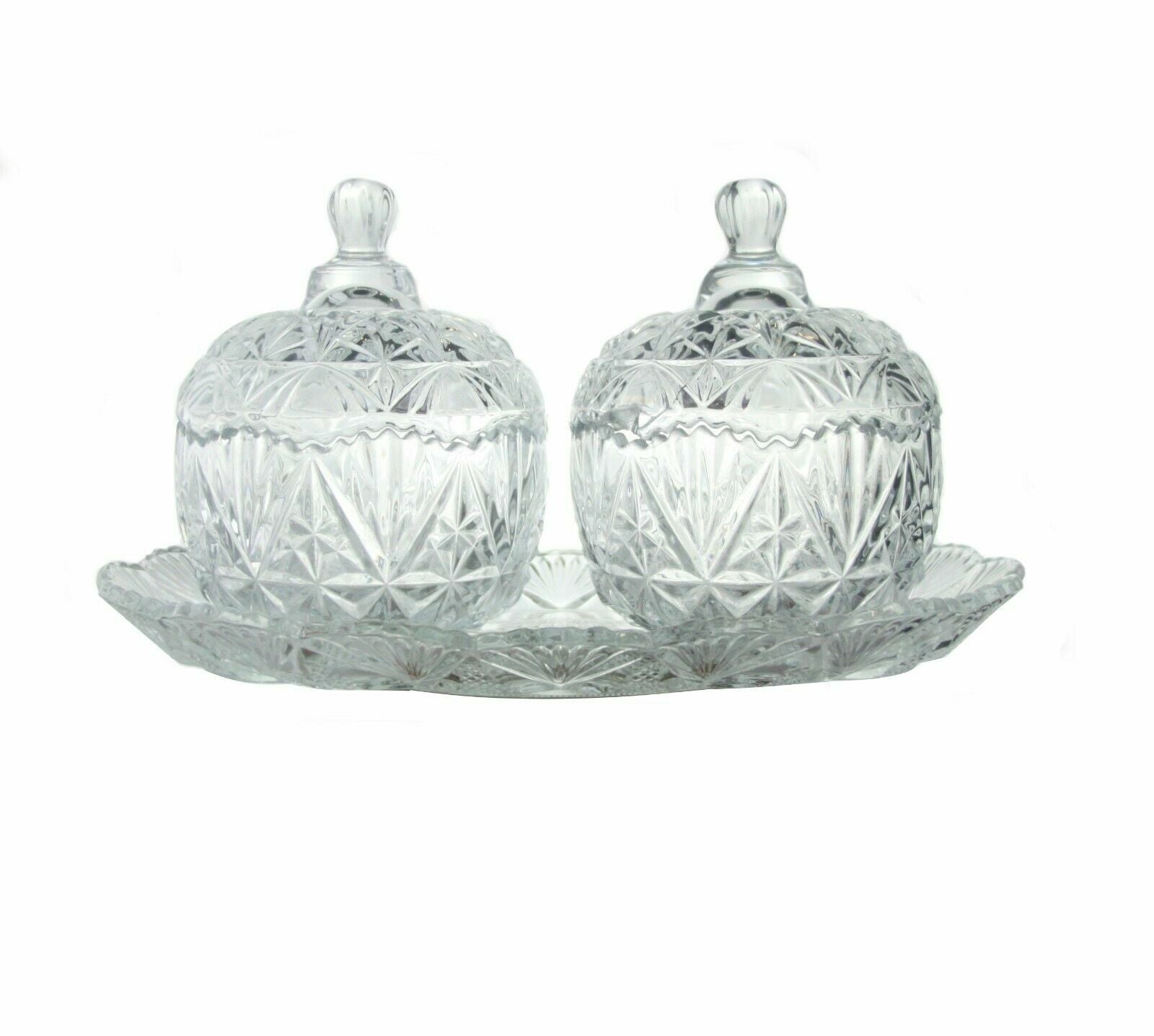 GDELI GLASSWARE GLASS CANDY JARS WITH TRAY 2/PK. GCH134 \\\KD21861