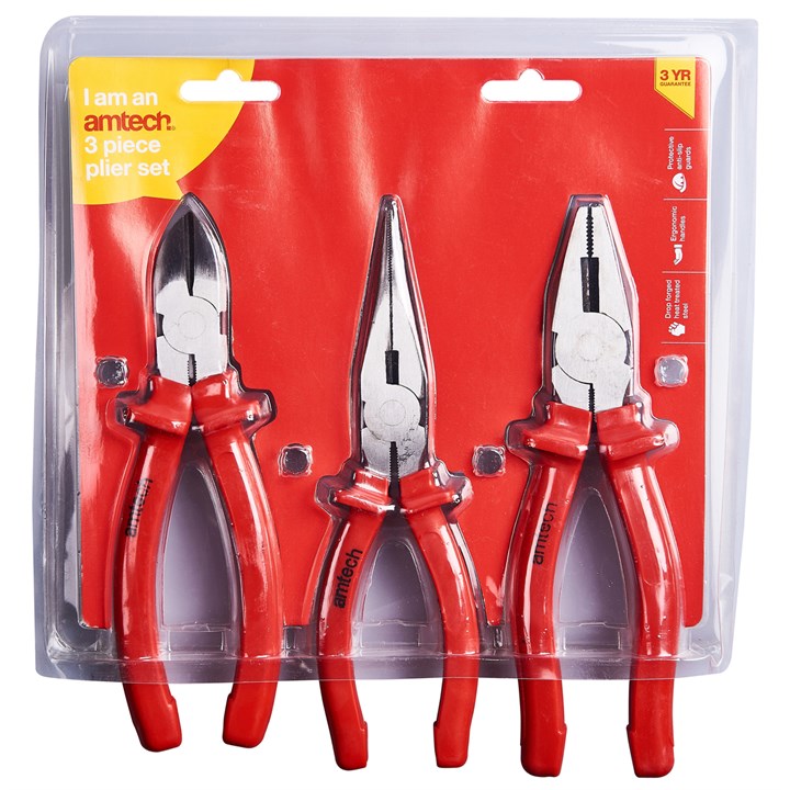 AMTECH HEAVY DUTY COMBINATION / LONG NOSE / CUTTING PLIERS SET 3/PK. AMB0850 \\\KD21922