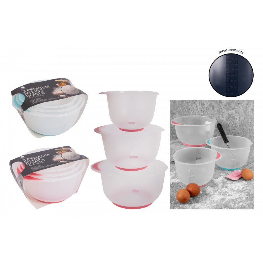 LIVING COLOUR NON SLIP CLEAR MIXING BOWL SET OF 3 ASS COLOUR. AM4190 \\\KD22107