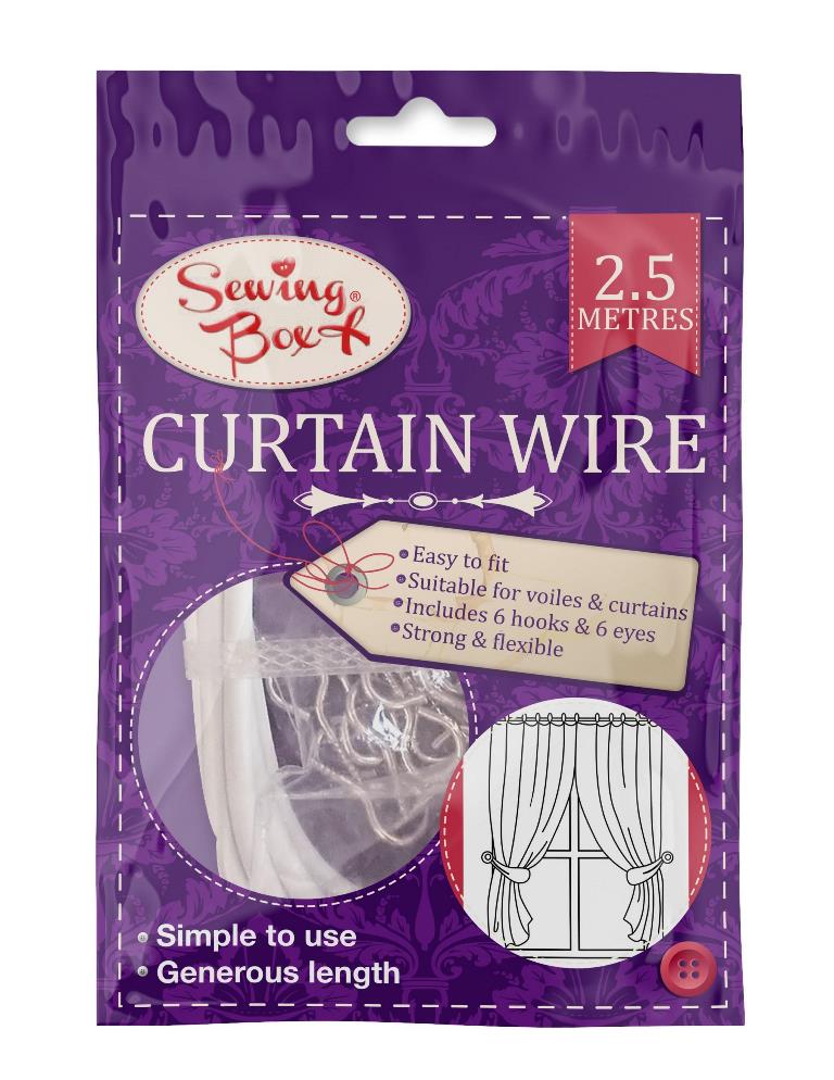 SEWING BOX CURTAIN WIRE 2.5M WITH HOOKS & EYE FITTINGS. SEW1016B \\\KD22140