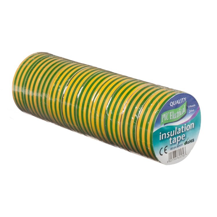 19 X 20 METRE ELECTRICAL INSULATION TAPE GREEN & YELLOW. PV01201920REG \\\KD22159