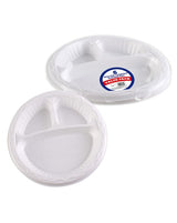 DISPOSABLE 3 COMPARTMENT ROUND PLASTIC PLATES 10.25" 6/PK. BV9839 \\\KD22169