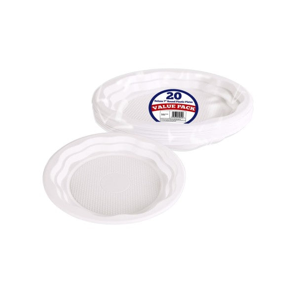 DELUXE ROUND PLASTIC PLATES 18CM / 7 INCH 20/PK. BV9840 \\\KD22170