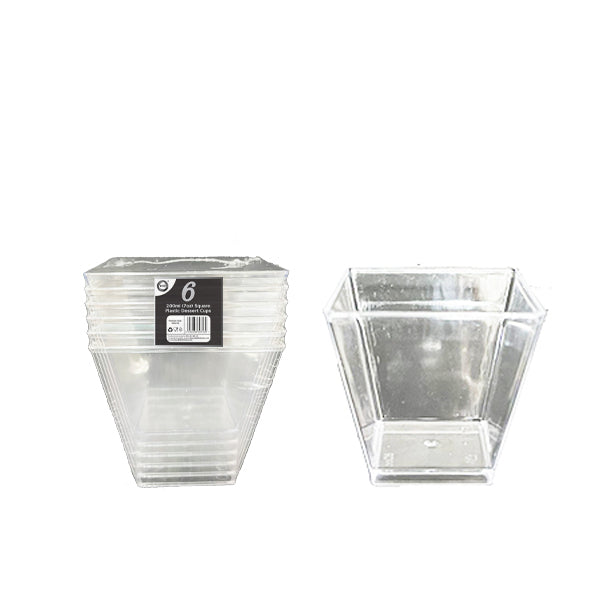 PLASTIC SQUARE DESSERT PARTY CUPS 7OZ / 200ML 6/PK. DD9753 \\\KD22177