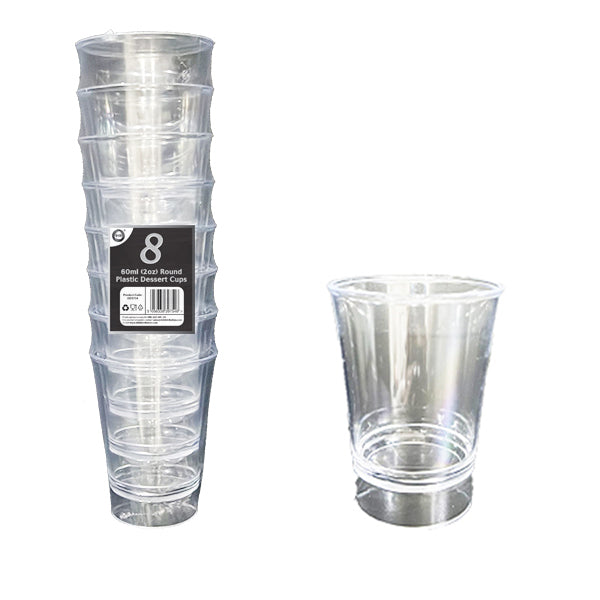PLASTIC MINI ROUND DESSERT PARTY TASTING CUPS 2OZ / 60ML 8/PK. DD9754 \\\KD22178