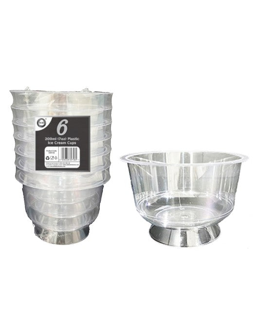 PLASTIC ROUND DESSERT / ICE CREAM PARTY CUPS 7OZ / 200ML 6/PK. DD9758 \\\KD22199