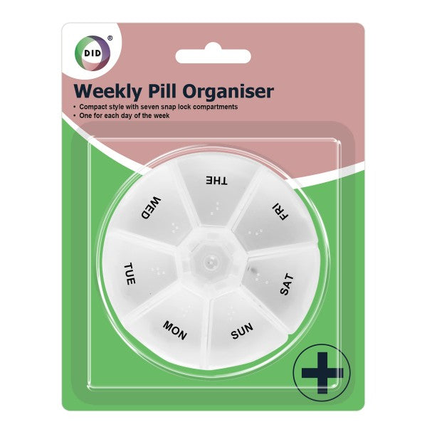 PORTABLE ROUND WEEKLY PILL BOX ORGANISER. FA4362 \\\KD22204