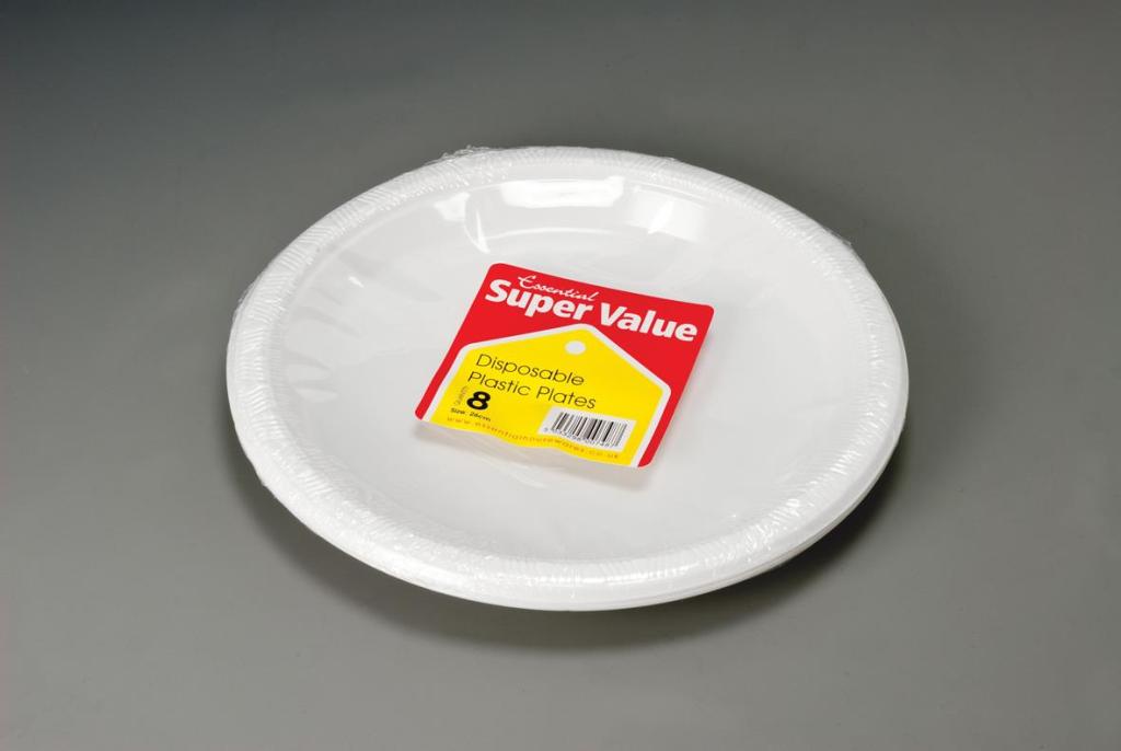 8 PACK ESSENTIAL EXTRA VALUE PLASTIC PLATES 26CM. VPLPL26 \\\KD22278