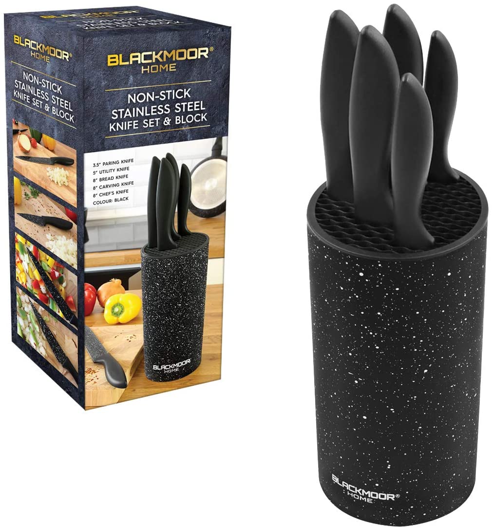 BLACKMOOR HOME 5 PIECE KNIFE SET WITH BLOCK BLACK. BML66929 \\\KD22285