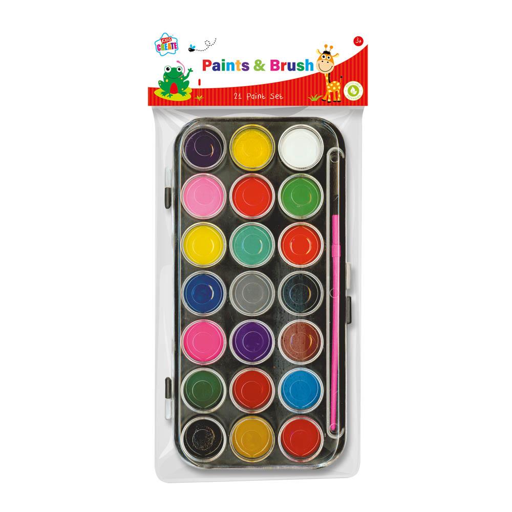 KIDS CREATE 21 COLOUR PAINT PALETTE AND BRUSH SET. PIU/4 \\\KD22309