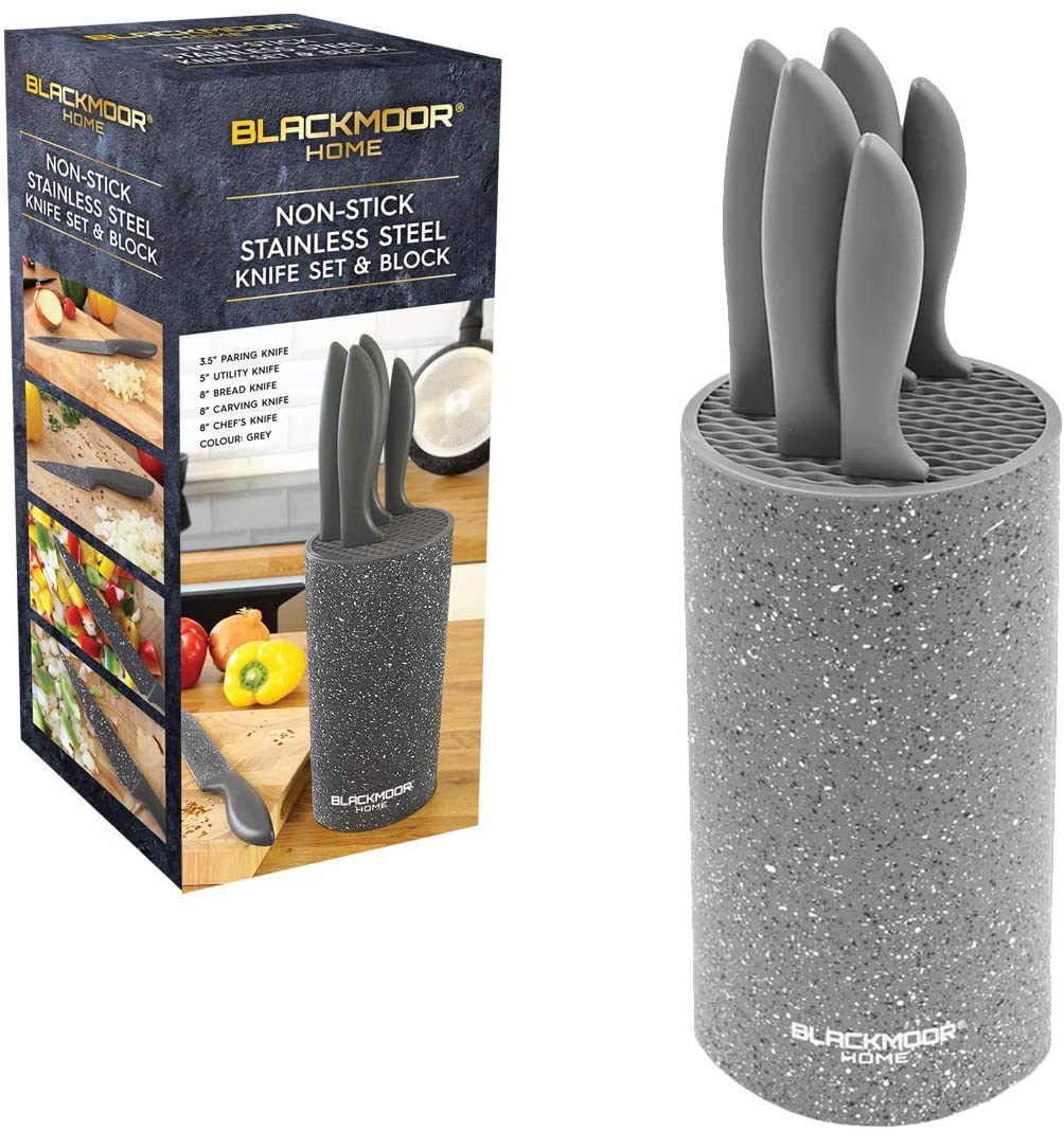 BLACKMOOR HOME 5 PIECE KNIFE SET WITH BLOCK GREY. BML66919 \\\KD22338