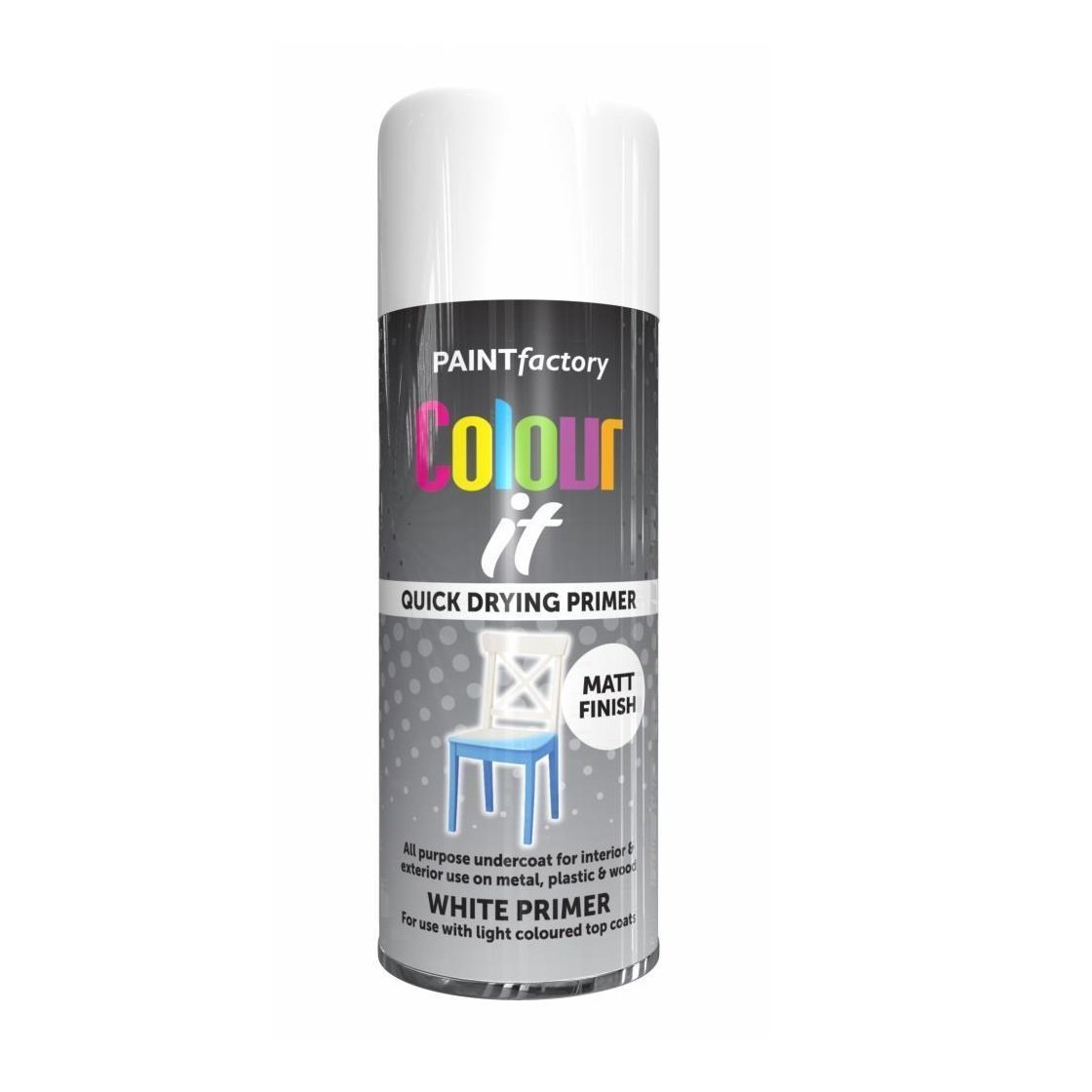 PAINT FACTORY COLOUR IT SPRAY PAINT 400ML - WHITE PRIMER. WDL1734PR \\\KD22349