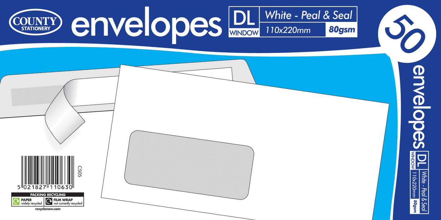 COUNTY DL WHITE PEEL AND SEAL ENVELOPES 50/PK. C505 \\\KD22487