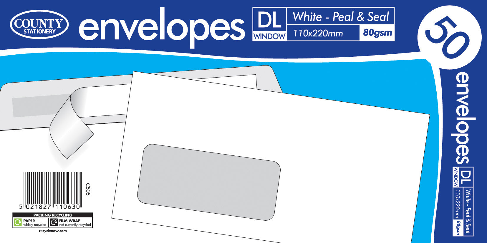 COUNTY DL WHITE PEEL AND SEAL ENVELOPES 50/PK. C505 \\\KD22487