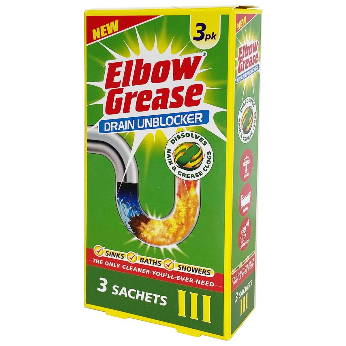 ELBOW GREASE DRAIN UNBLOCKER SACHETS - PACK OF 3. EG46 \\\KD22525
