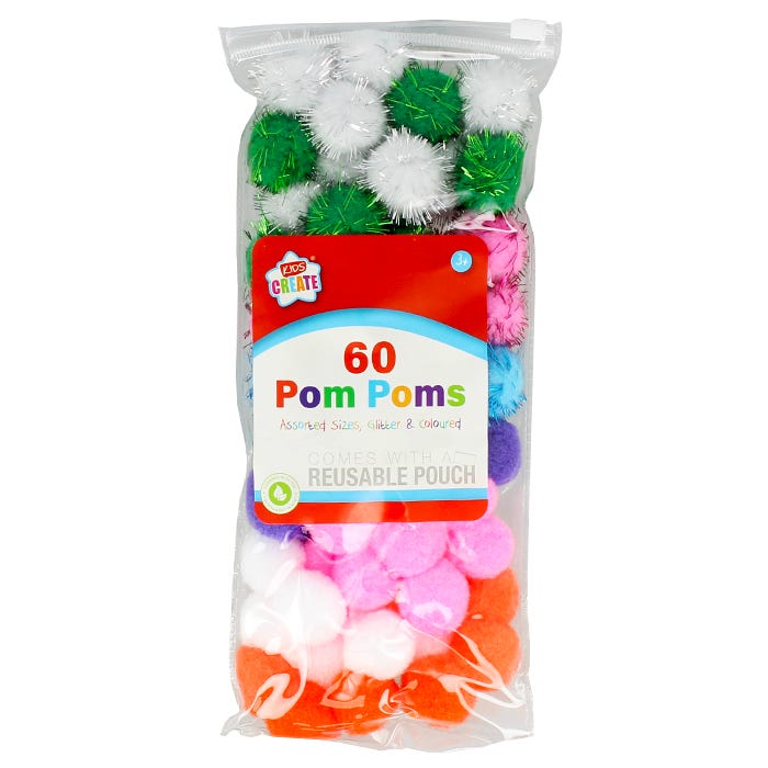 KIDS CREATE MIXED POM POMS 60 PACK. POPO/2 \\\KD22564