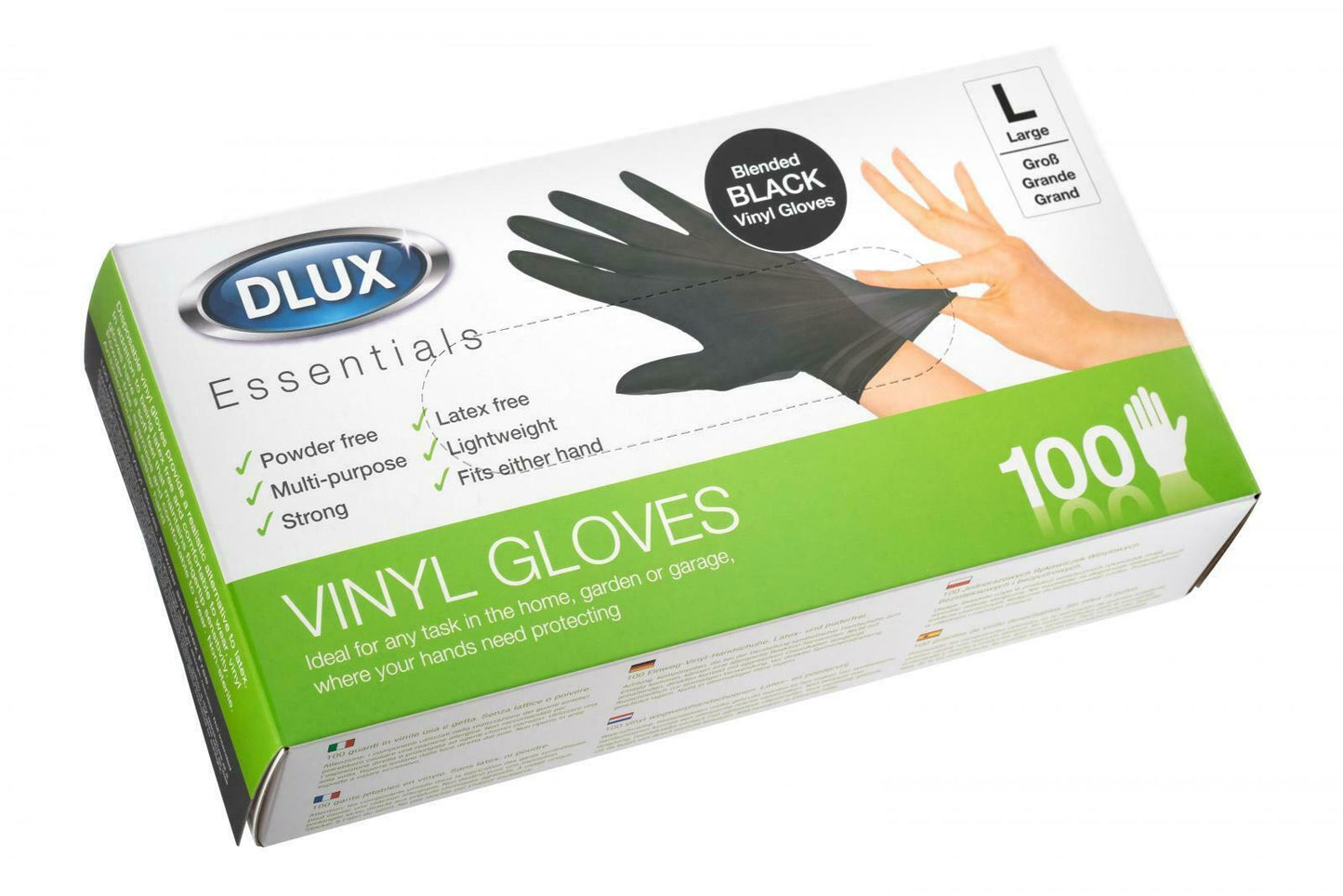 DLUX ESSENTIALS BLENDED BLACK VINYL GLOVES LARGE PACK 100. Z2987 \\\KD22588