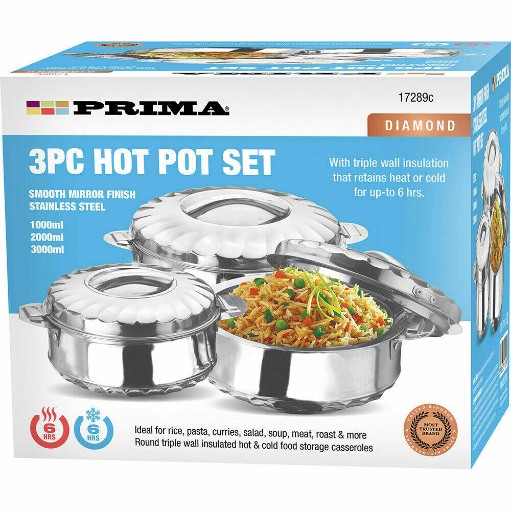 PRIMA 3 PCS DOUBLE WALL HOT POT SET STAUNLESS STEEL. 17289C \\\KD22622