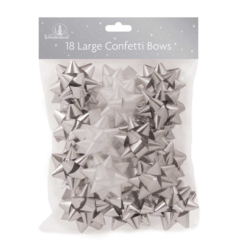FESTIVE WONDERLAND LARGE SILVER WHITE CONFETTI GIFT BOWS 18/PK. XA0138. TAXA0138 \\\KD22697