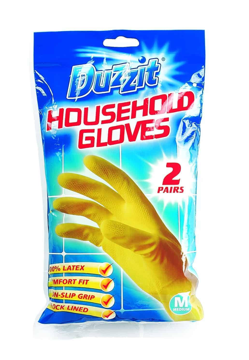 DUZZIT HOUSEHOLD LATEX GLOVES 2 PAIRS MEDIUM. DZT1024A-48 \\\KD22707