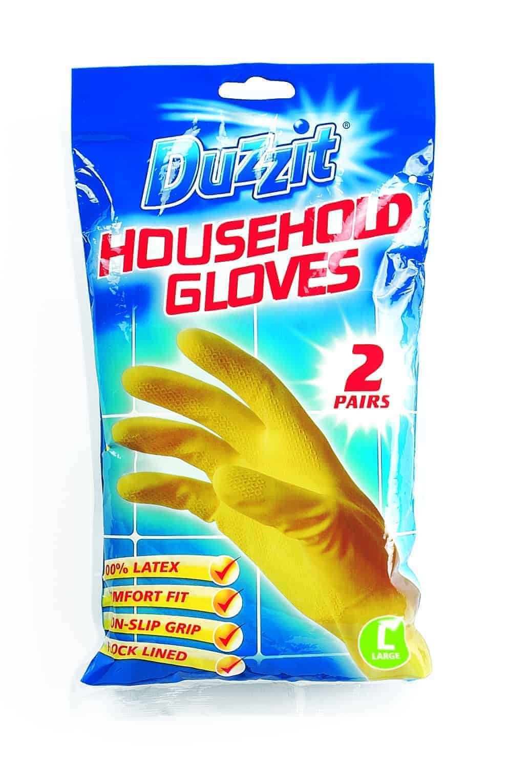DUZZIT HOUSEHOLD LATEX GLOVES 2 PAIRS LARGE. DZT1020A \\\KD22708