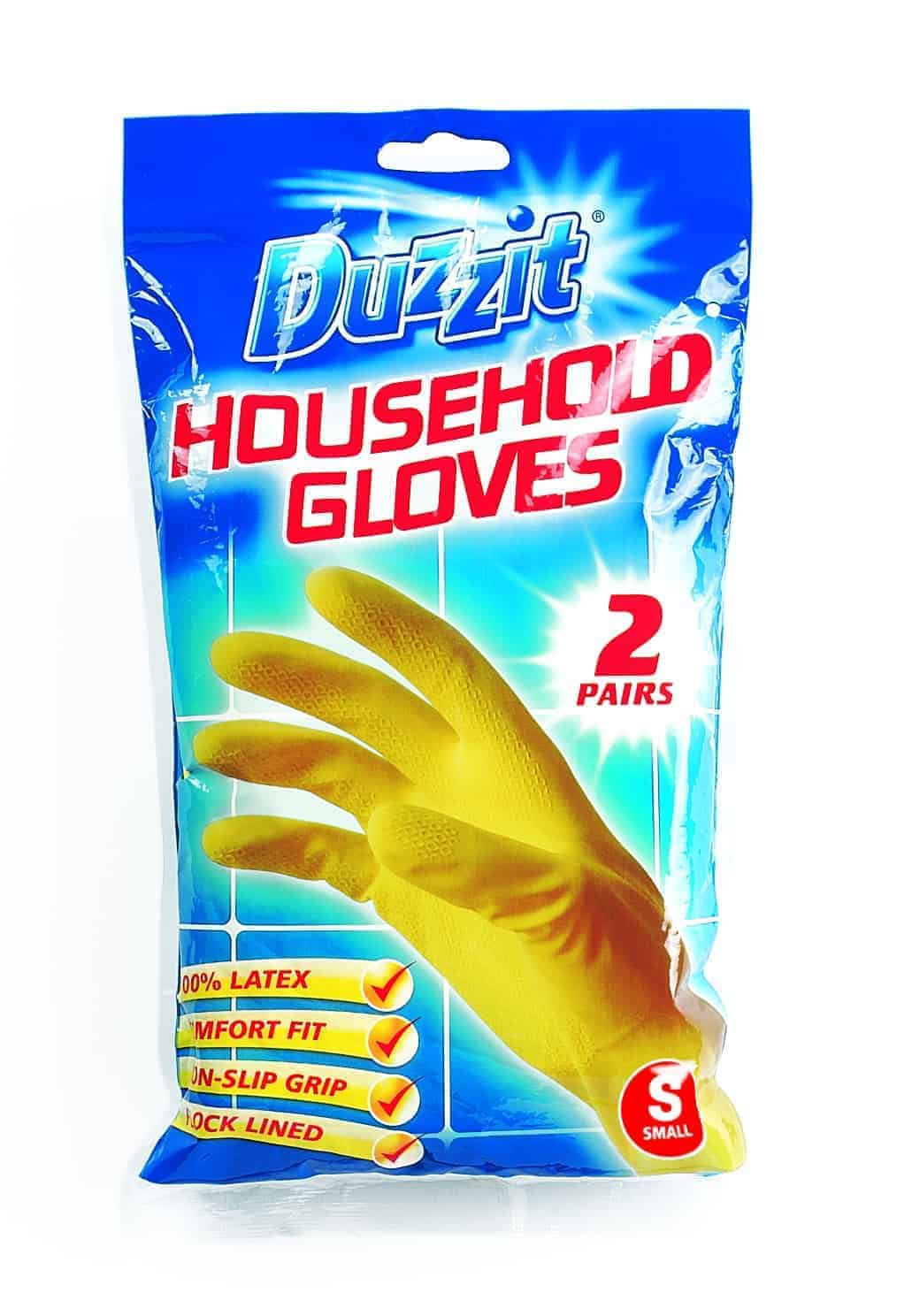 DUZZIT HOUSEHOLD LATEX GLOVES 2 PAIRS SMALL. DZT1025A-48 \\\KD22709