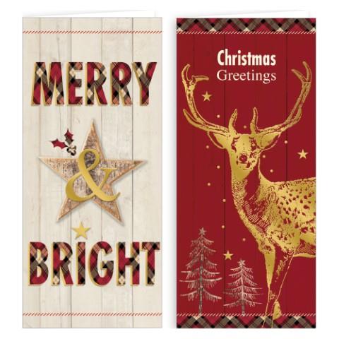 GIFTMAKER CHRISTMAS PORTRAIT GREETINGS CARDS 10/PK - TARTAN & TEXT. XAJGC909 \\\KD22775