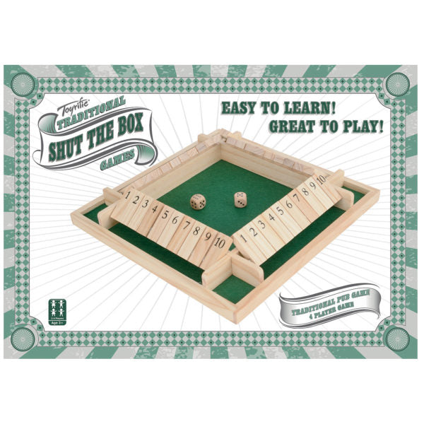 4-PLAYER WOODEN SHUT THE BOX GAME. TY5968 \\\KD22777