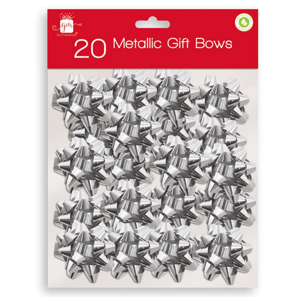GIFTMAKER SILVER FOIL METALLIC GIFTS BOWS 20/PK. XAKGA361 \\\KD22799
