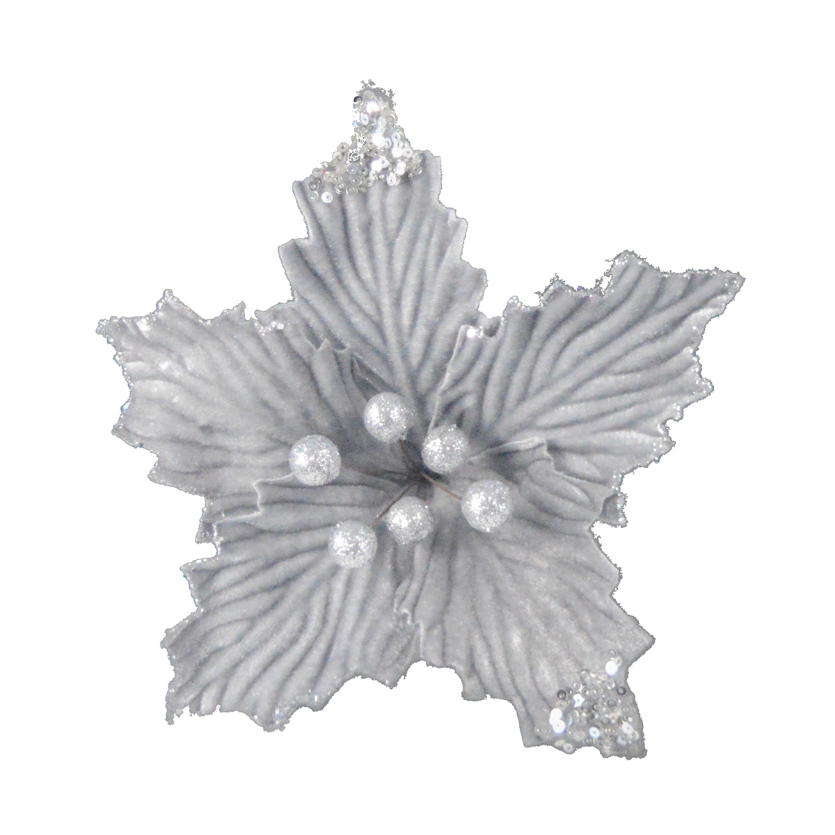 CHRISTMAS POINSETTIA ON CLIP 25CM - SILVER. DP56082 \\\KD22808
